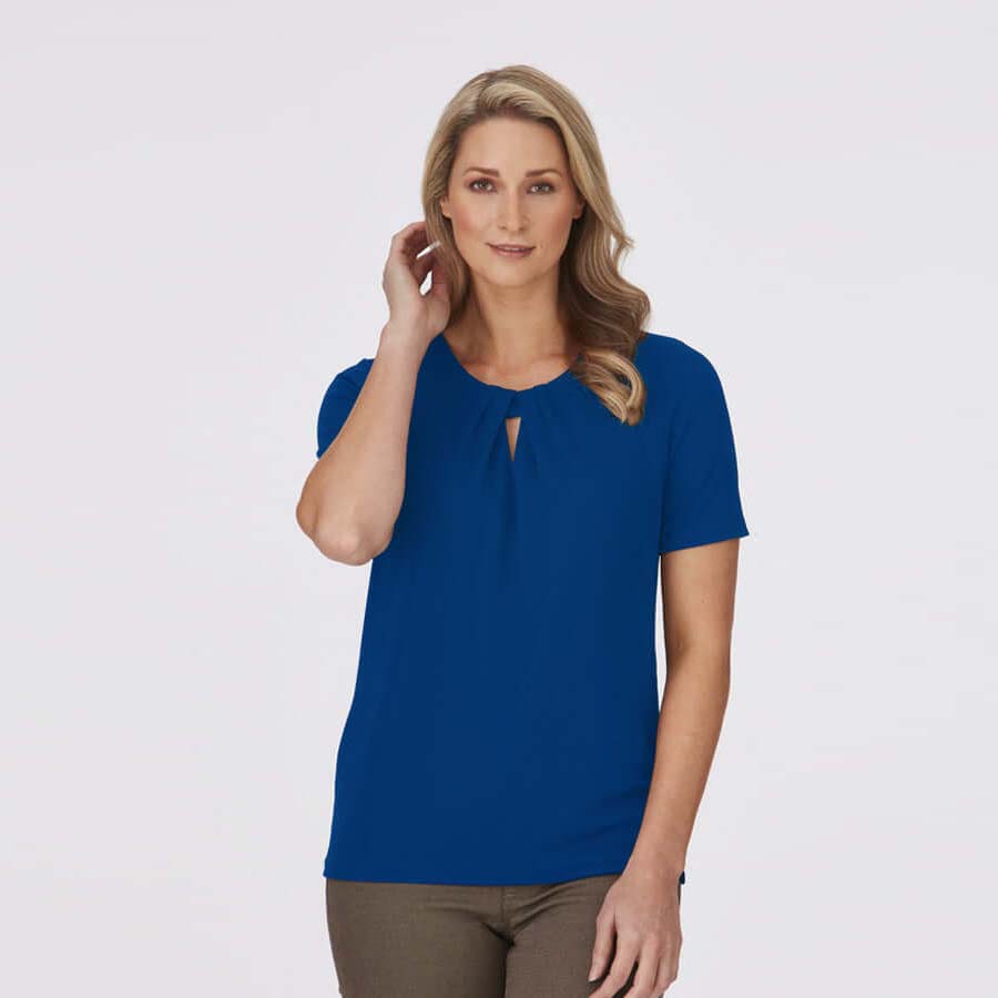 Womens City Collection Keyhole Short Sleeve Top