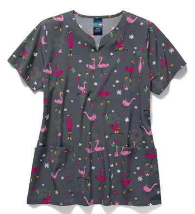Womens Printed Scrub Top - Let's Roll