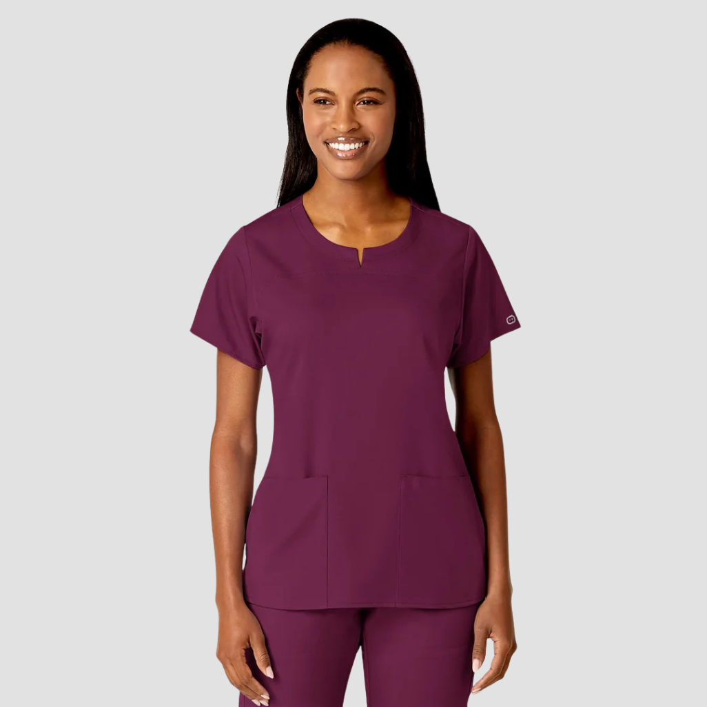 6419 - Womens Wink 4-Pocket Notch Neck Scrub Top - Wine - 3XL