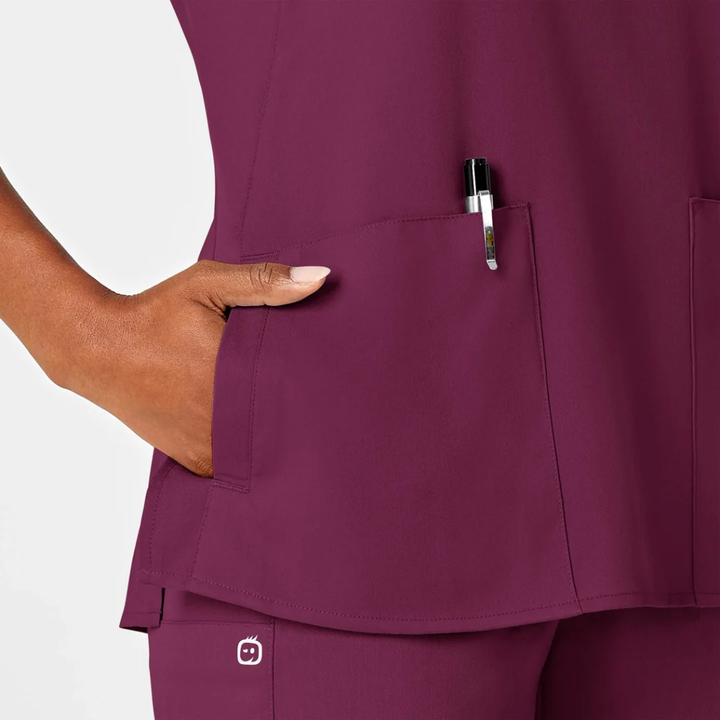 6419 - Womens Wink 4-Pocket Notch Neck Scrub Top - Wine - 3XL