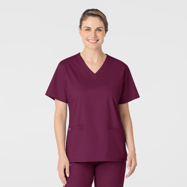 101 - Womens Wink WonderWork V-Neck Scrub Top - Wine - XL | 2XL
