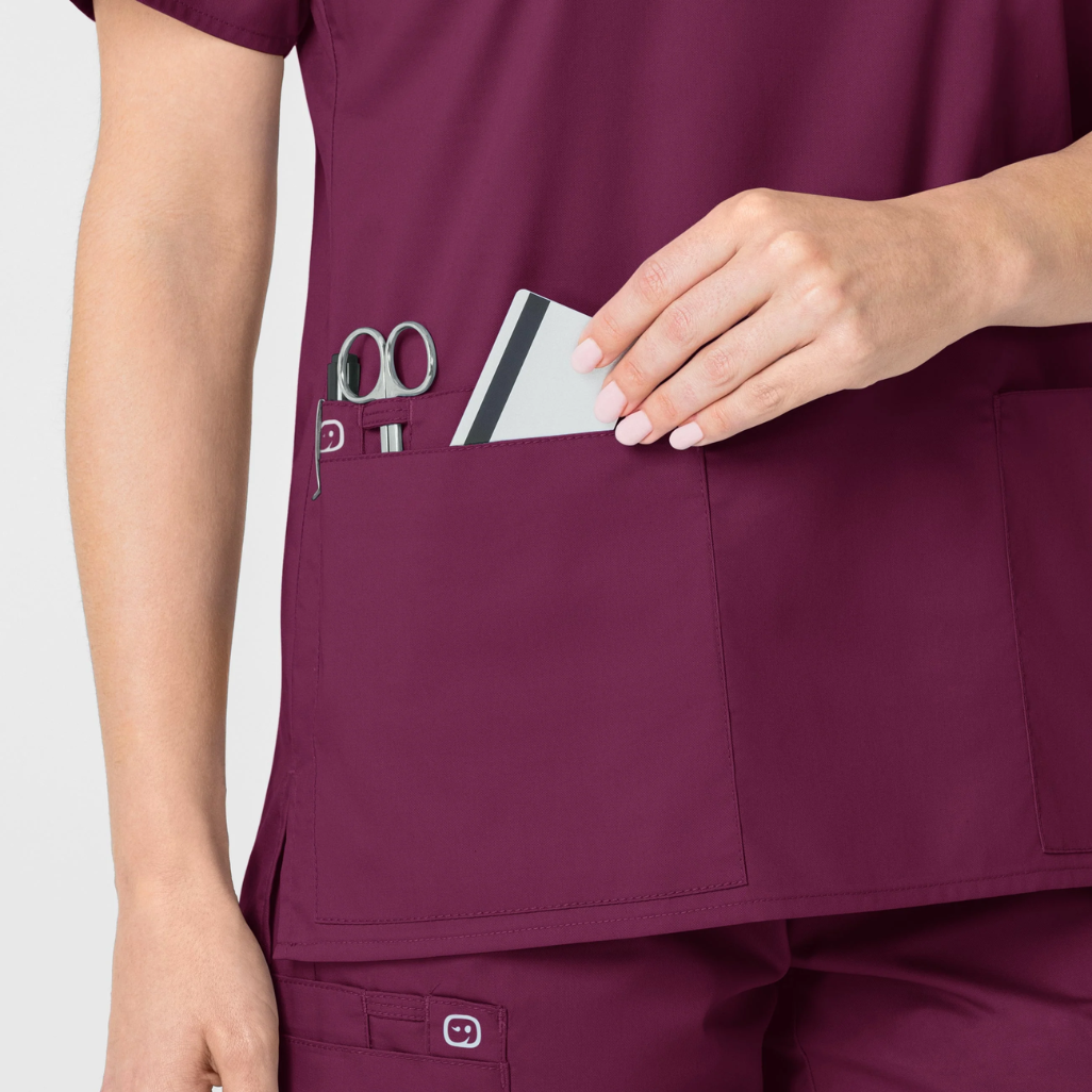 101 - Womens Wink WonderWork V-Neck Scrub Top - Wine - XL | 2XL