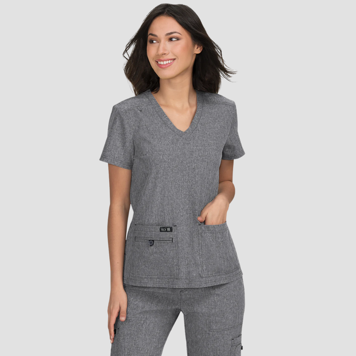 373 - Womens Koi Becca Heather Grey Scrub Top - XXS | S | 3X | 4X | 5X