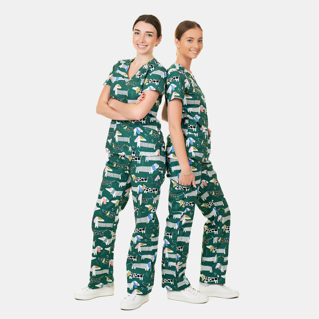 Unisex Shiftready Dogs on the Green Scrub Set