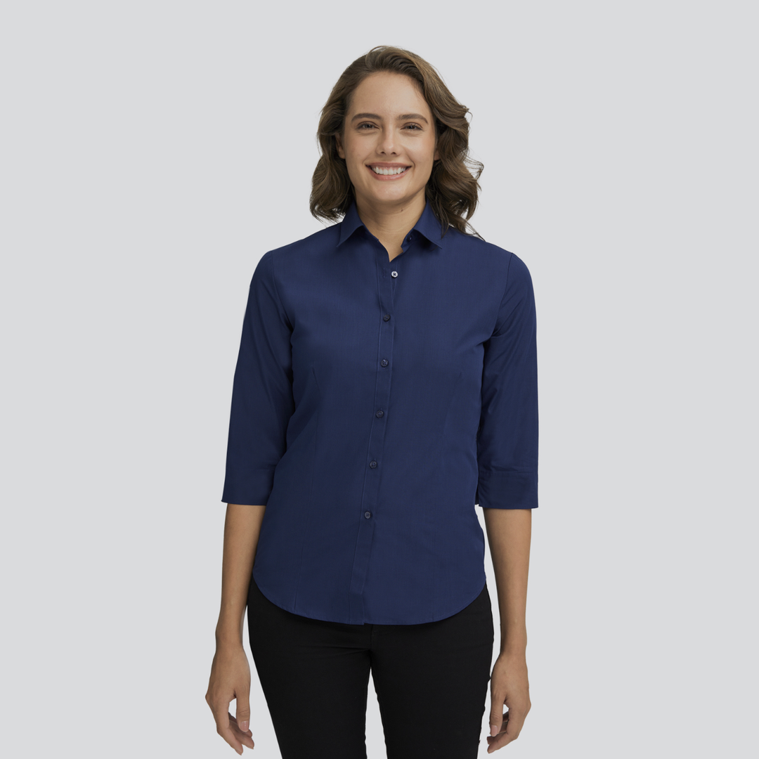 2121 - WOMENS CITY COLLECTION MICRO CHECK 3/4 SLEEVE SHIRT