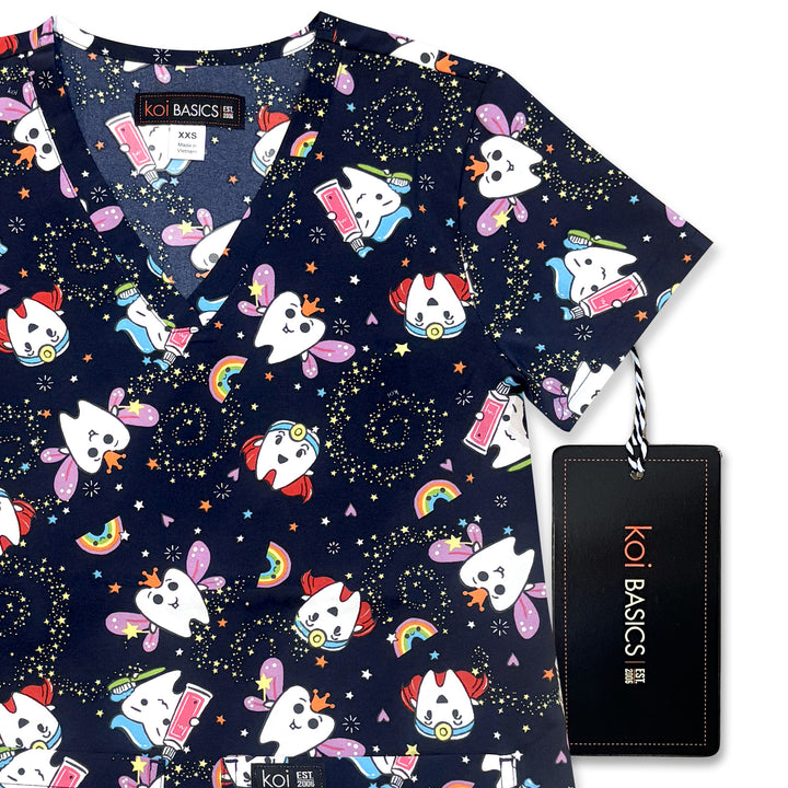Koi Womens Printed Scrub Top - Toothie