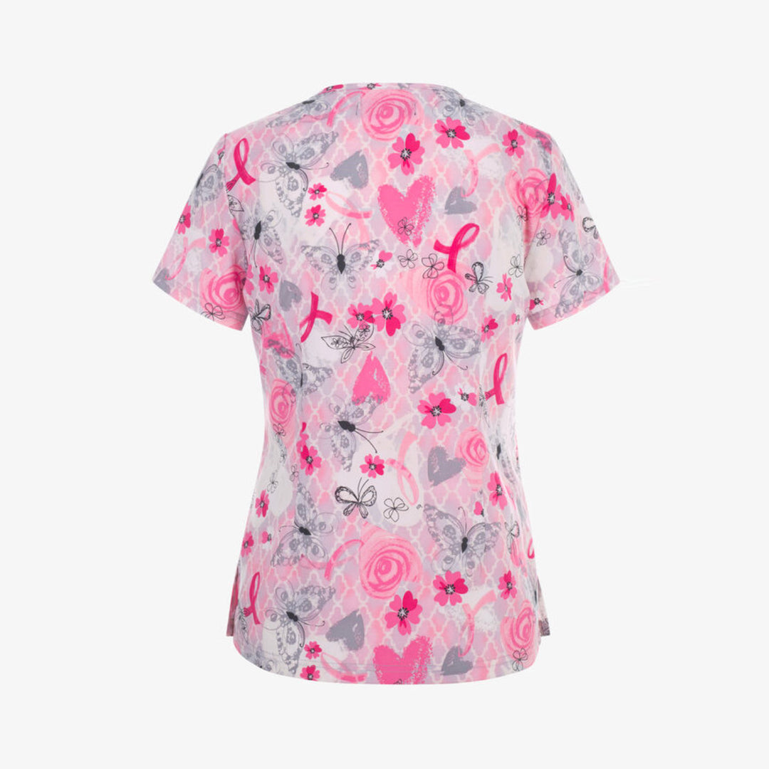 Womens Printed Scrub Top - Pretty Ribbon