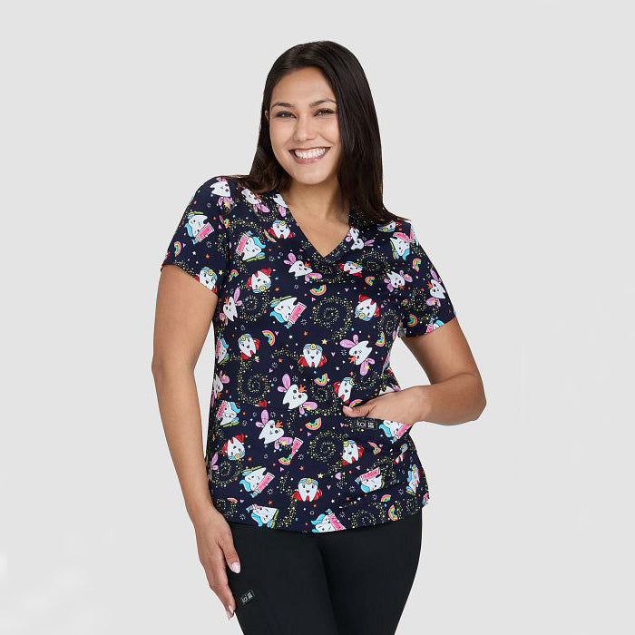 Koi Womens Printed Scrub Top - Toothie