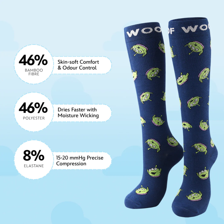 Dr Woof Disney &amp; Pixar’s Little Green Men Bamboo Compression Socks