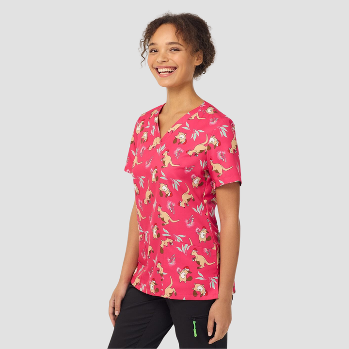 CATL1K - Womens NNT Native Xmas Print Scrub Top