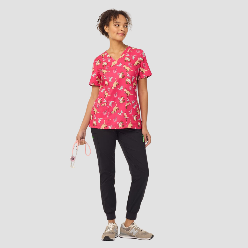 CATL1K - Womens NNT Native Xmas Print Scrub Top