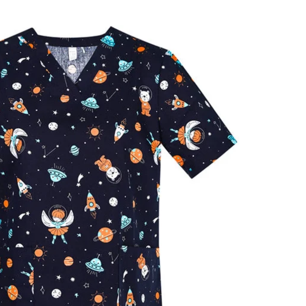 Womens Printed Scrub Top - Space Party - 2XL | 3XL