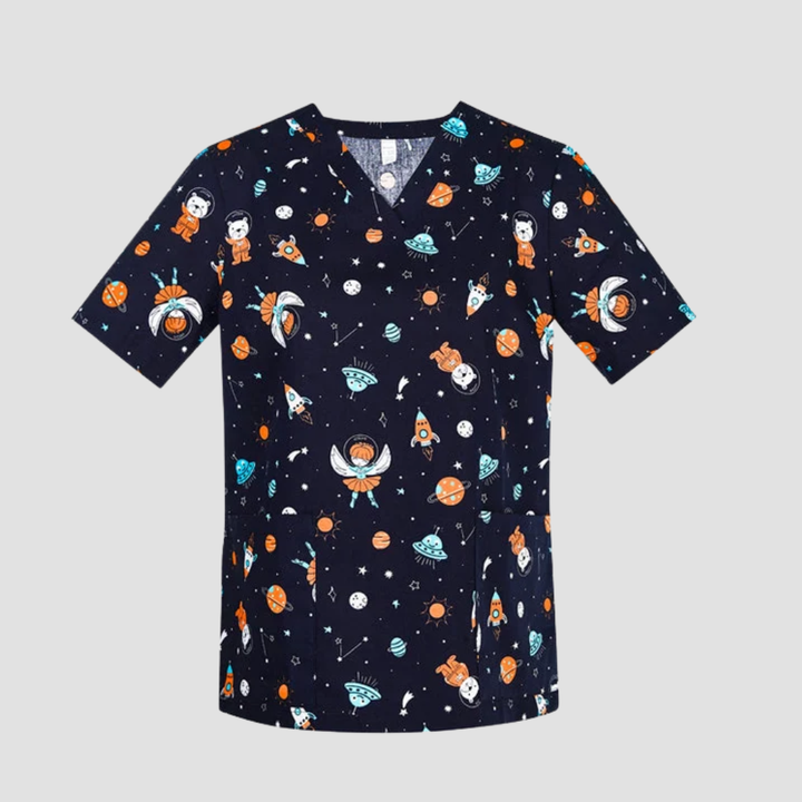 Womens Printed Scrub Top - Space Party - 2XL | 3XL