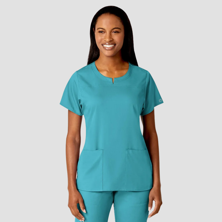6419 - Womens Wink 4-Pocket Notch Neck Scrub Top - Teal - XXS