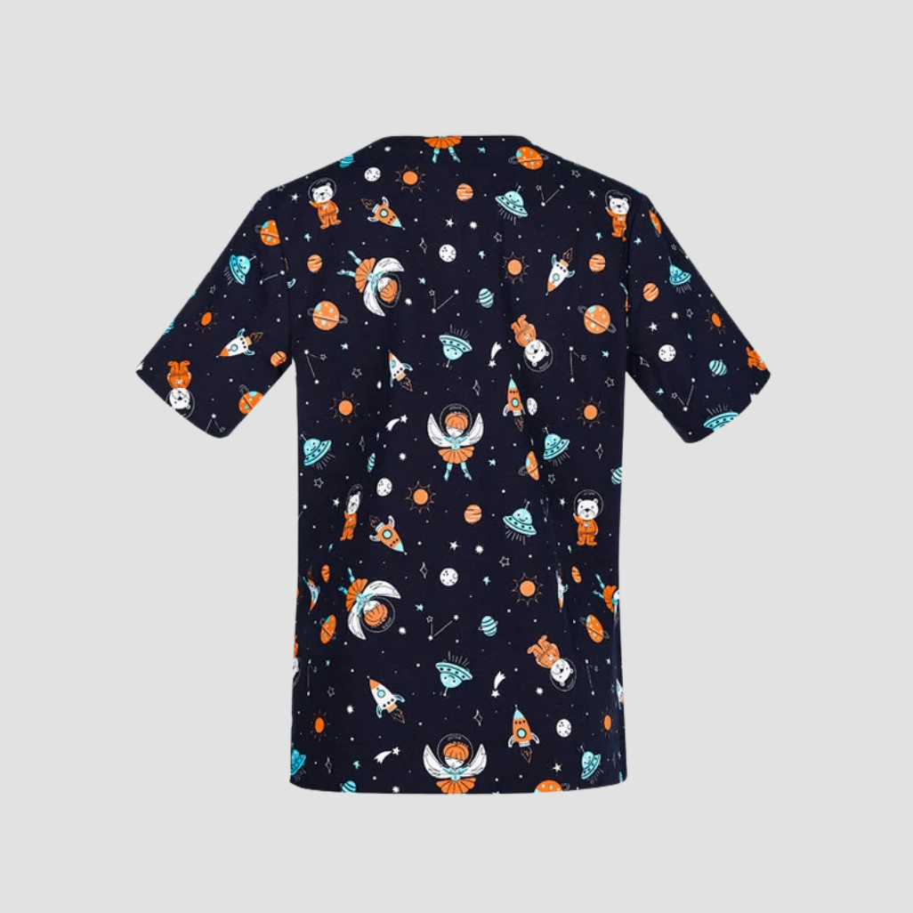 Womens Printed Scrub Top - Space Party - 2XL | 3XL