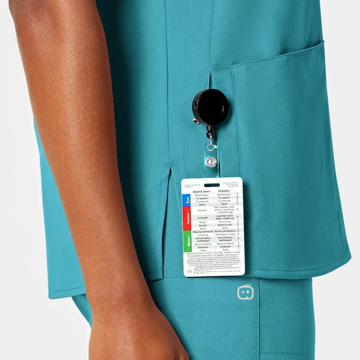 6419 - Womens Wink 4-Pocket Notch Neck Scrub Top - Teal - XXS