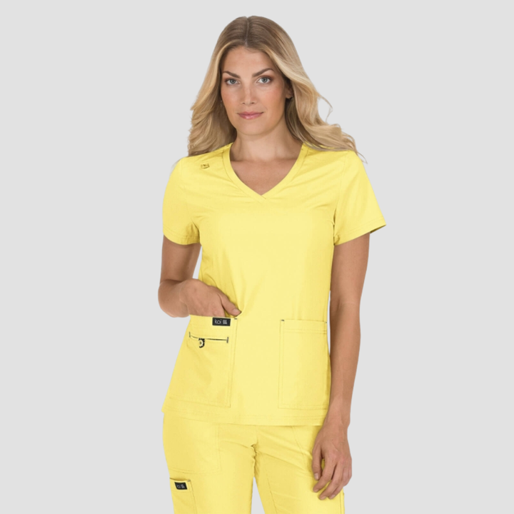 373 - Womens Koi Becca Scrub Top Sunshine Yellow