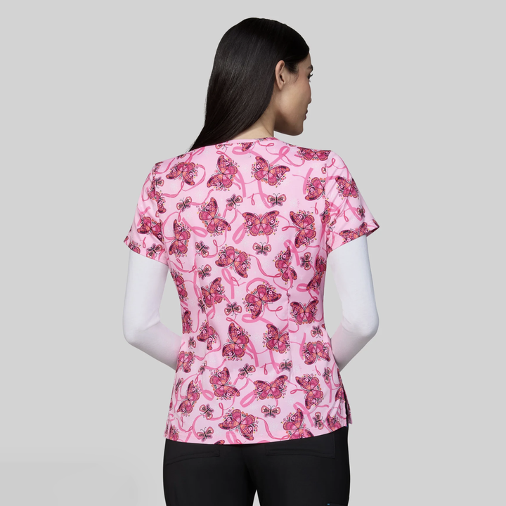 Koi Womens Printed Scrub Top - Floating Ribbons
