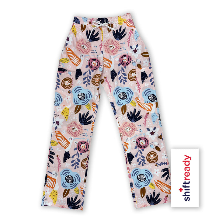 Womens Shiftready Pink Hummingbird Scrub Set