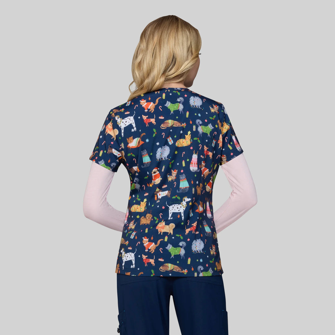 Koi Womens Printed Scrub Top - Fa la la la la