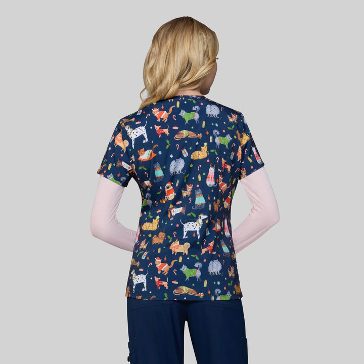 Koi Womens Printed Scrub Top - Fa la la la la