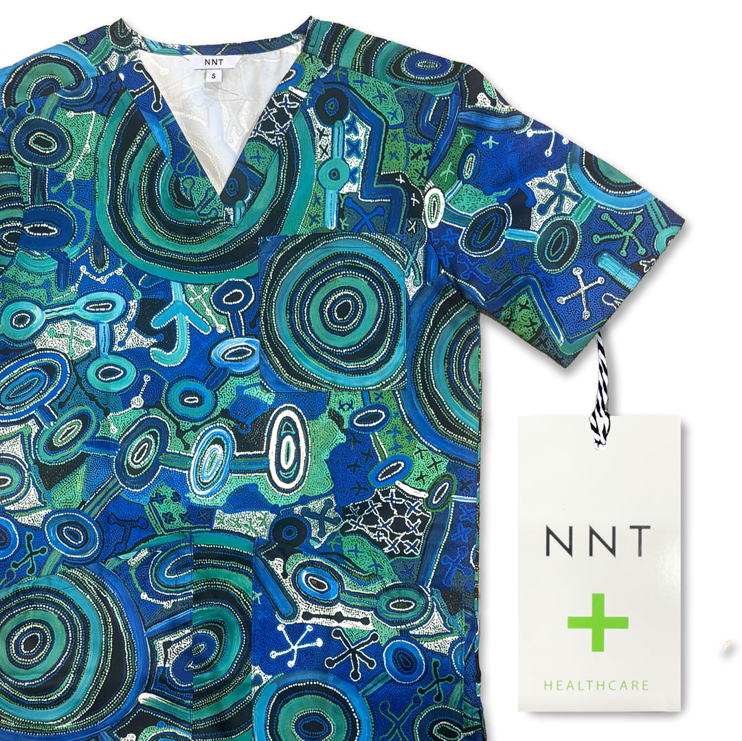Unisex Printed Scrub Top - Warlu Indigenous Print