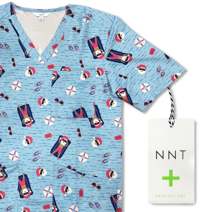 NNT - Unisex Printed Scrub Top - Blue Pool Party