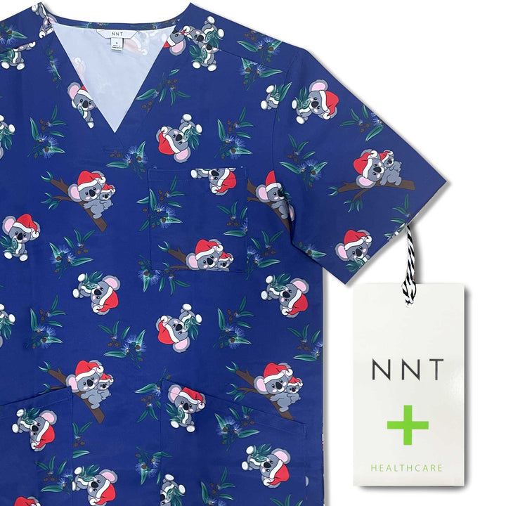 NNT - Unisex Christmas Printed Scrub Top - Santa Koala