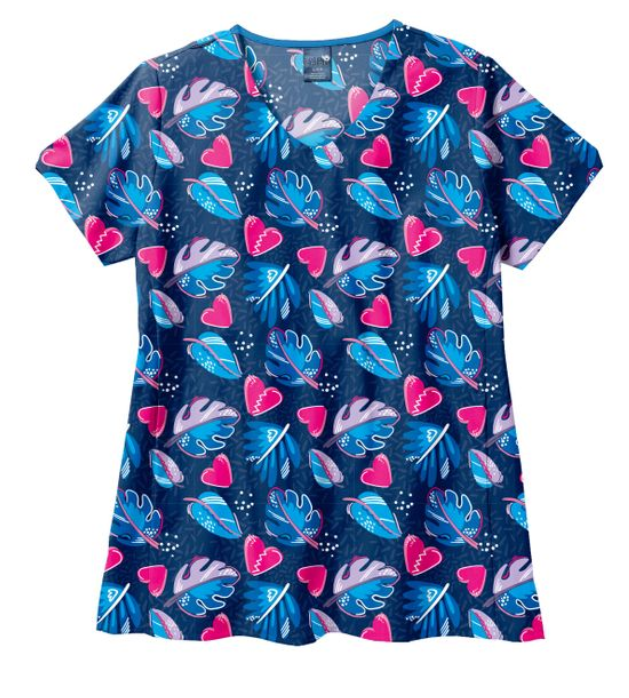 Womens Printed Scrub Top - Paradise Palms