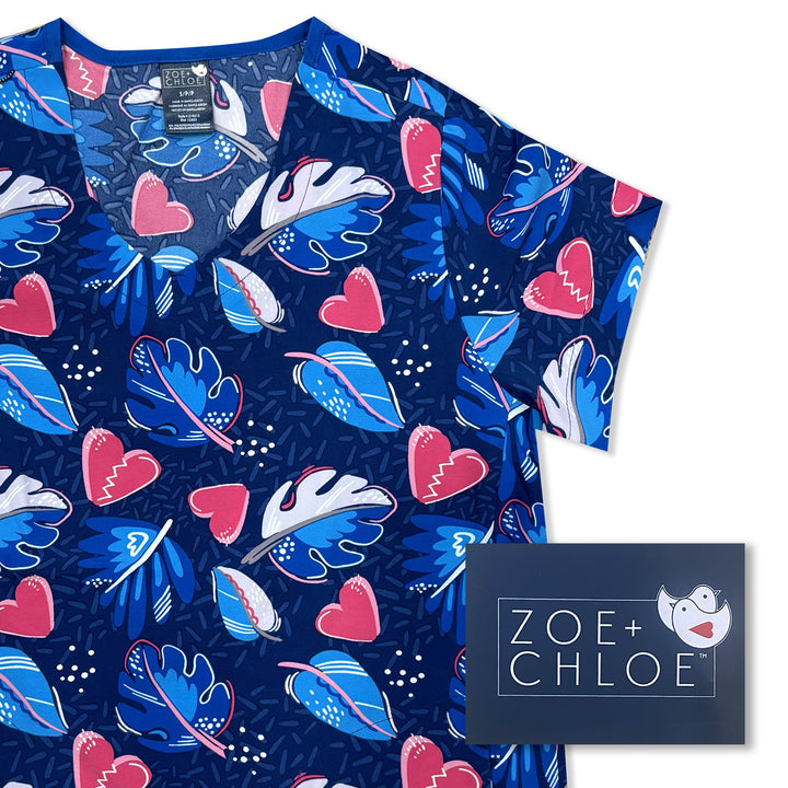 Womens Printed Scrub Top - Paradise Palms