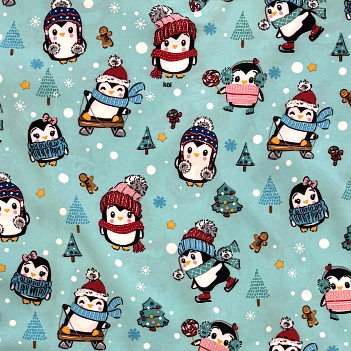 Koi Womens Printed Scrub Top - Christmas Penguins