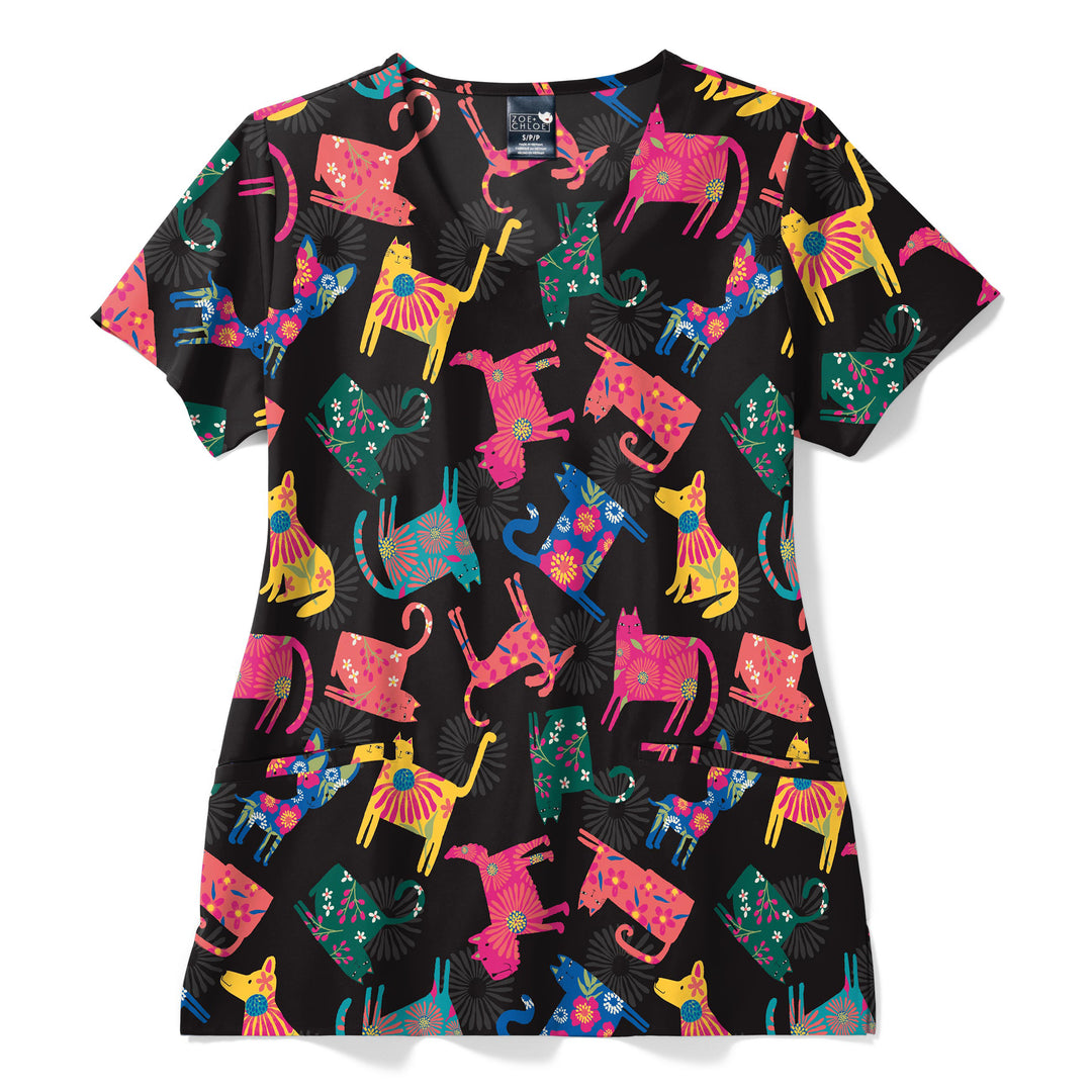 Womens Printed Scrub Top - Pawsitive Vibes