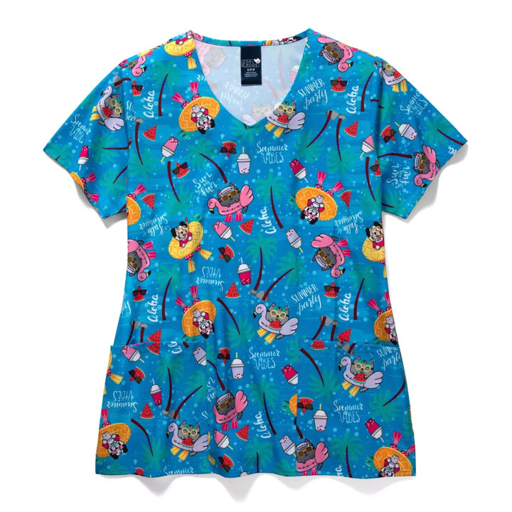 Womens Printed Scrub Top - Playcation