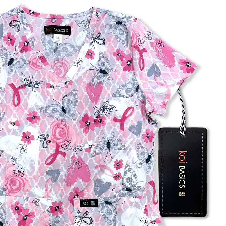 Womens Printed Scrub Top - Pretty Ribbon