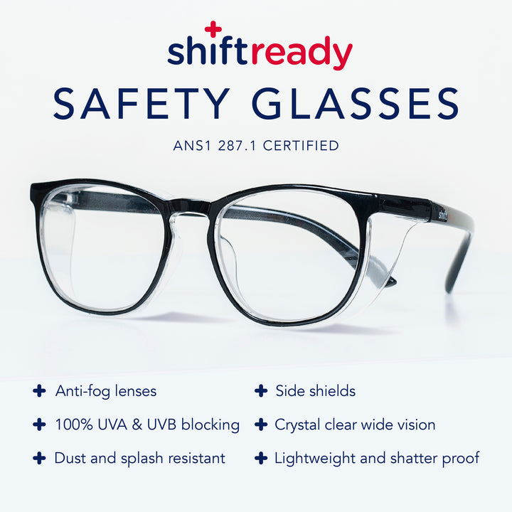 Shift Ready Anti-Fog Safety Glasses for Healthcare Workers - Clear | Medical Grade Eye Protection