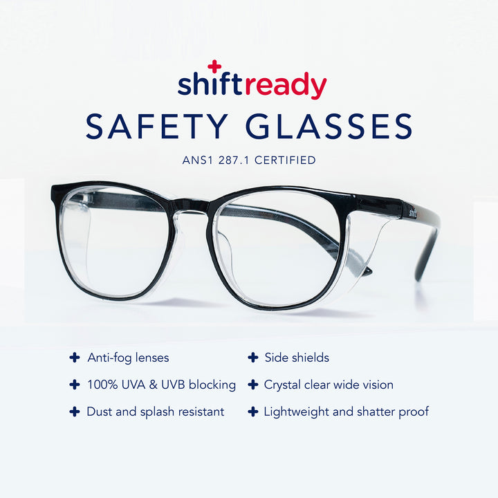 Shift Ready Anti-Fog Safety Glasses for Healthcare Workers - Black | Medical Grade Eye Protection