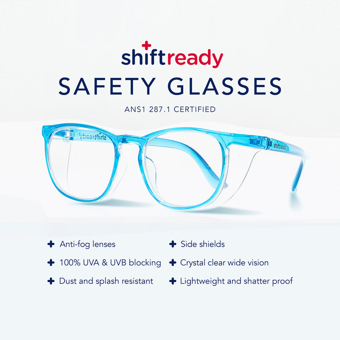 Shift Ready Anti-Fog Safety Glasses for Healthcare Workers - Blue | Medical Grade Eye Protection