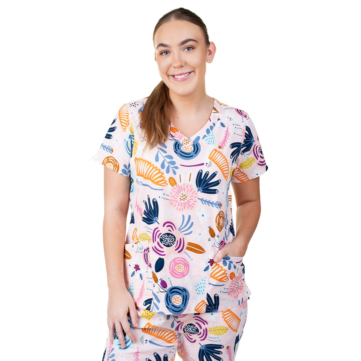 Womens Shiftready Pink Hummingbird Scrub Set