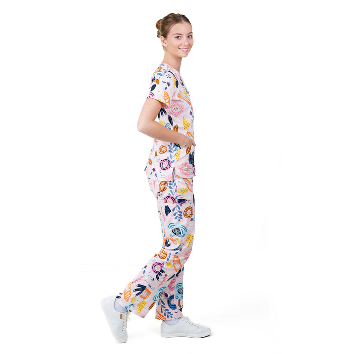 Womens Shift Ready Pink Hummingbird Printed Scrub Set