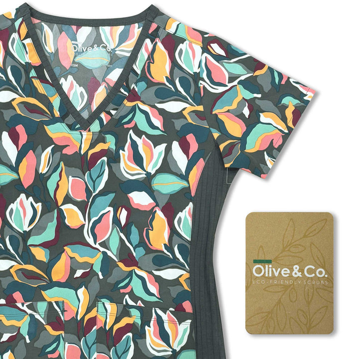 Womens Printed Scrub Top - Sunset Adrift