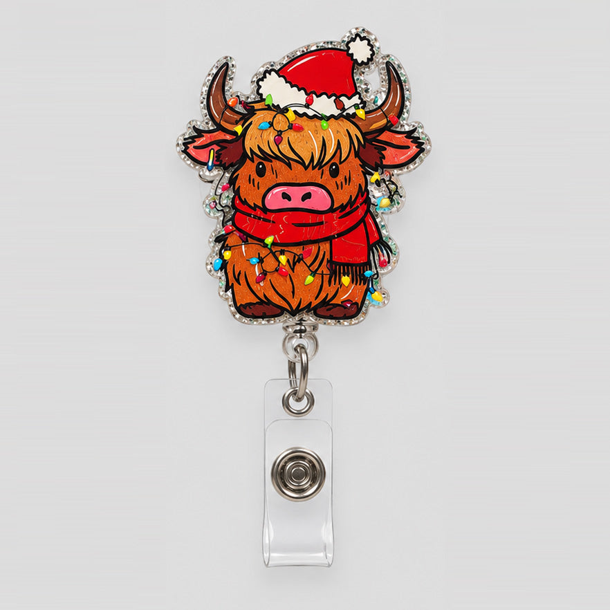 Christmas Highland Cow Retractable ID Badge