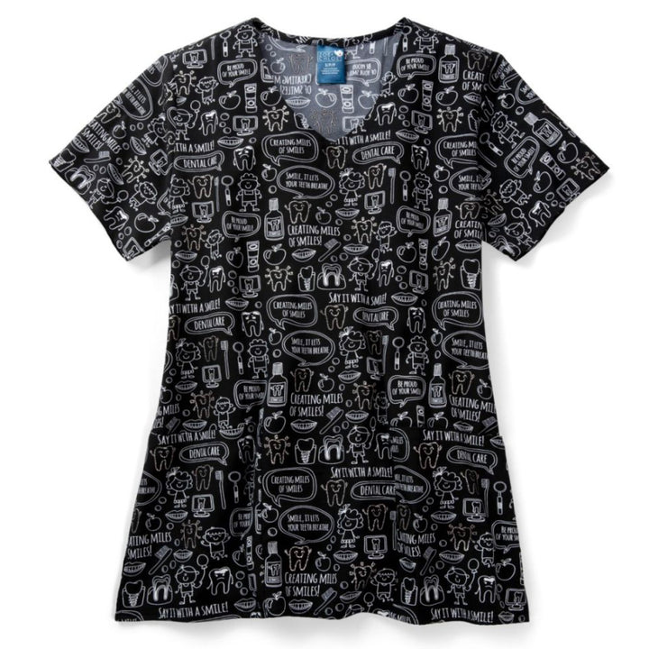 Womens Printed Scrub Top - Miles of Smiles