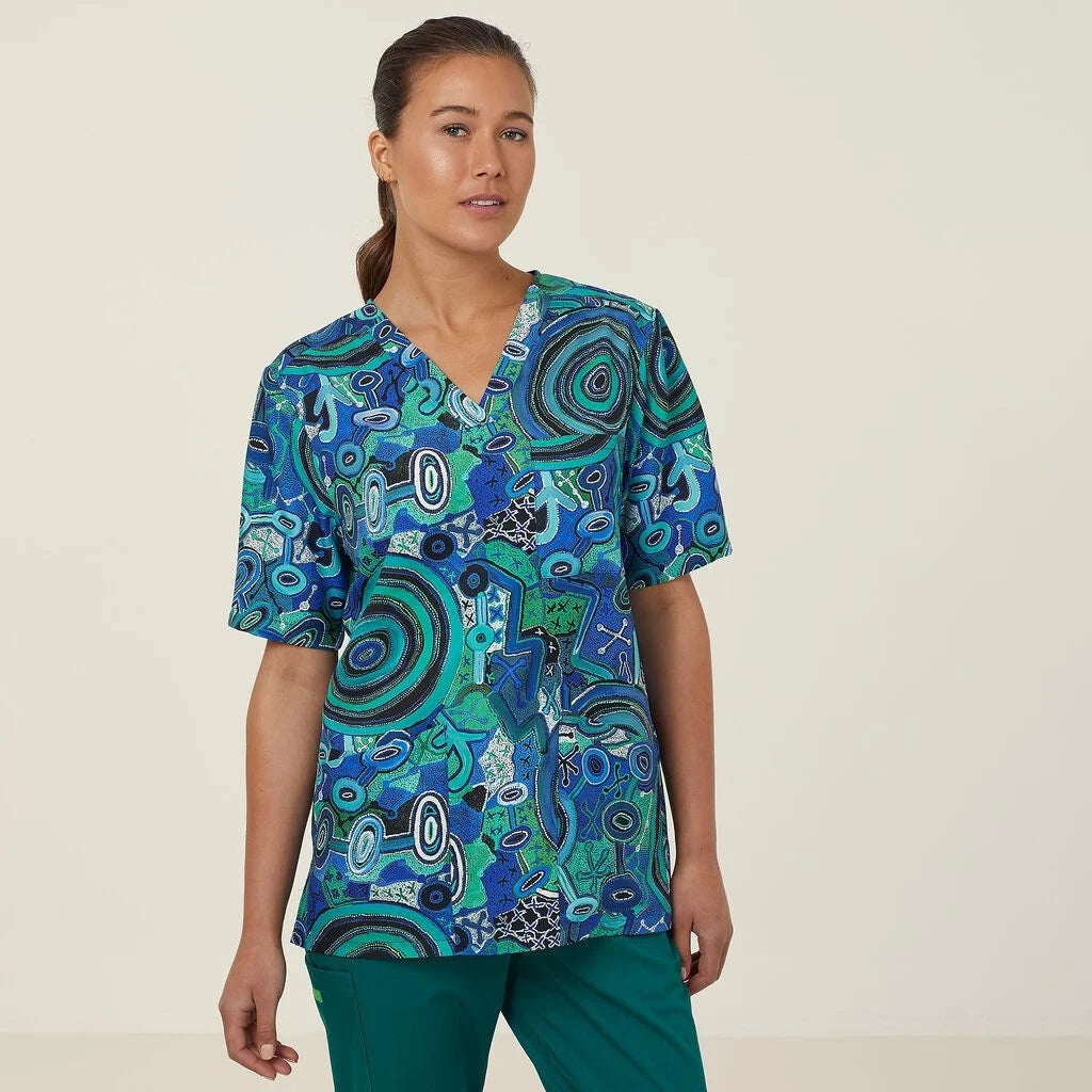 Unisex Printed Scrub Top - Warlu Indigenous Print