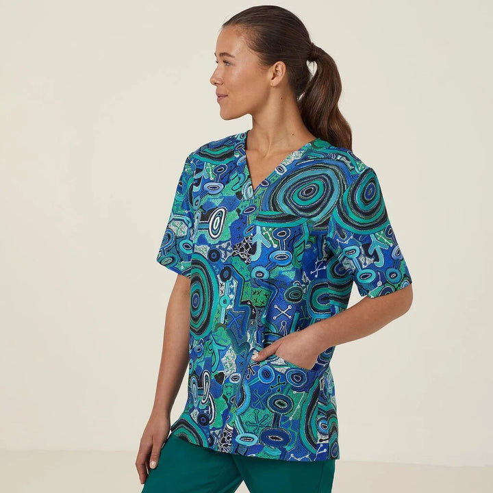 Unisex Printed Scrub Top - Warlu Indigenous Print
