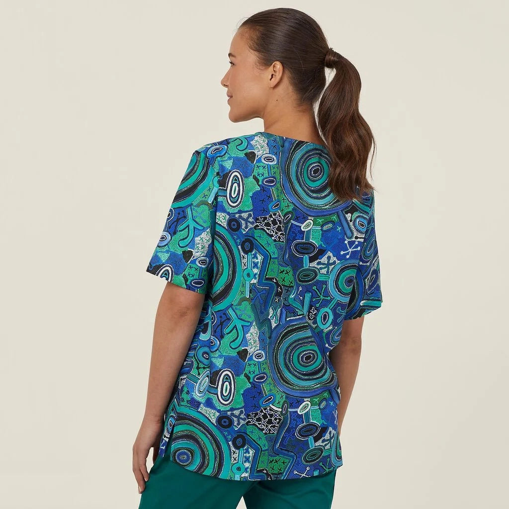 Unisex Printed Scrub Top - Warlu Indigenous Print