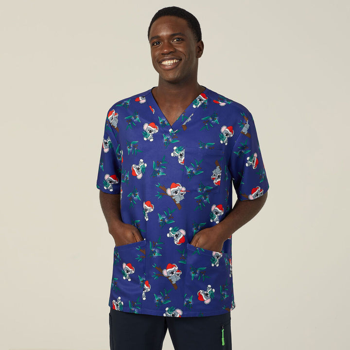 NNT - Unisex Christmas Printed Scrub Top - Santa Koala