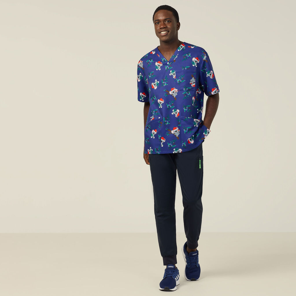 NNT - Unisex Christmas Printed Scrub Top - Santa Koala