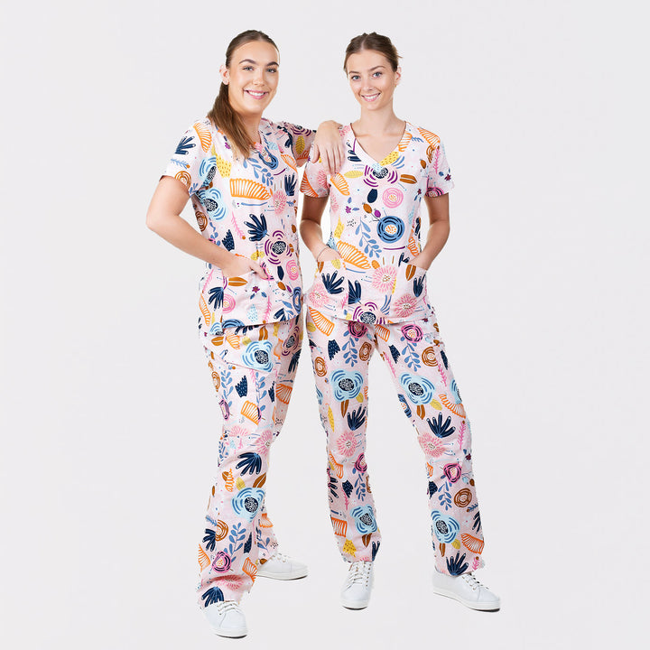 Womens Shift Ready Pink Hummingbird Printed Scrub Set