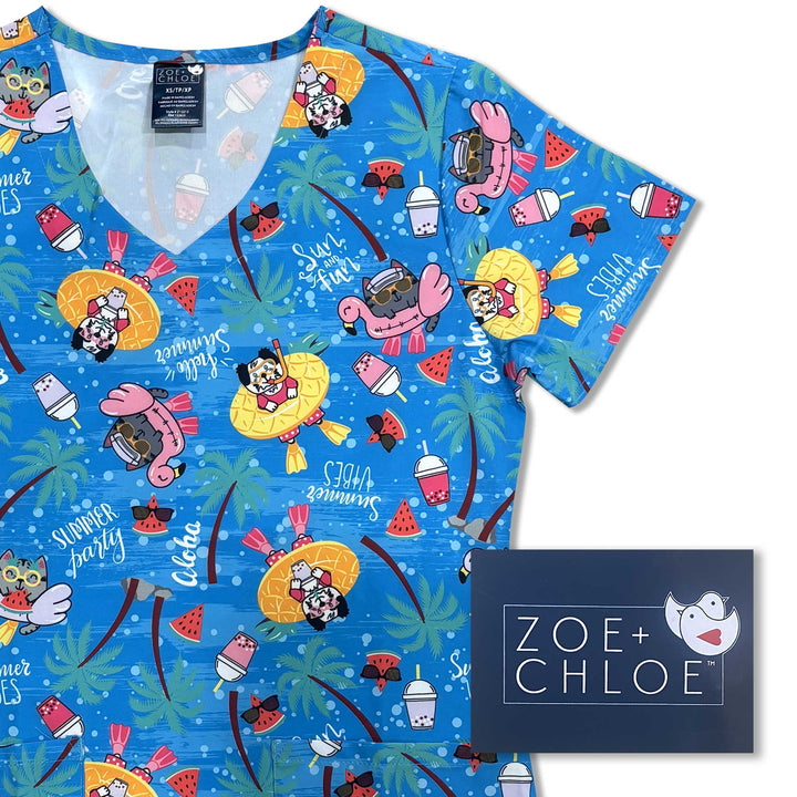 Womens Printed Scrub Top - Playcation