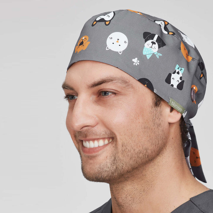 CSC245U - Biz Care Unisex Printed Scrub Cap - Cheeky Pets